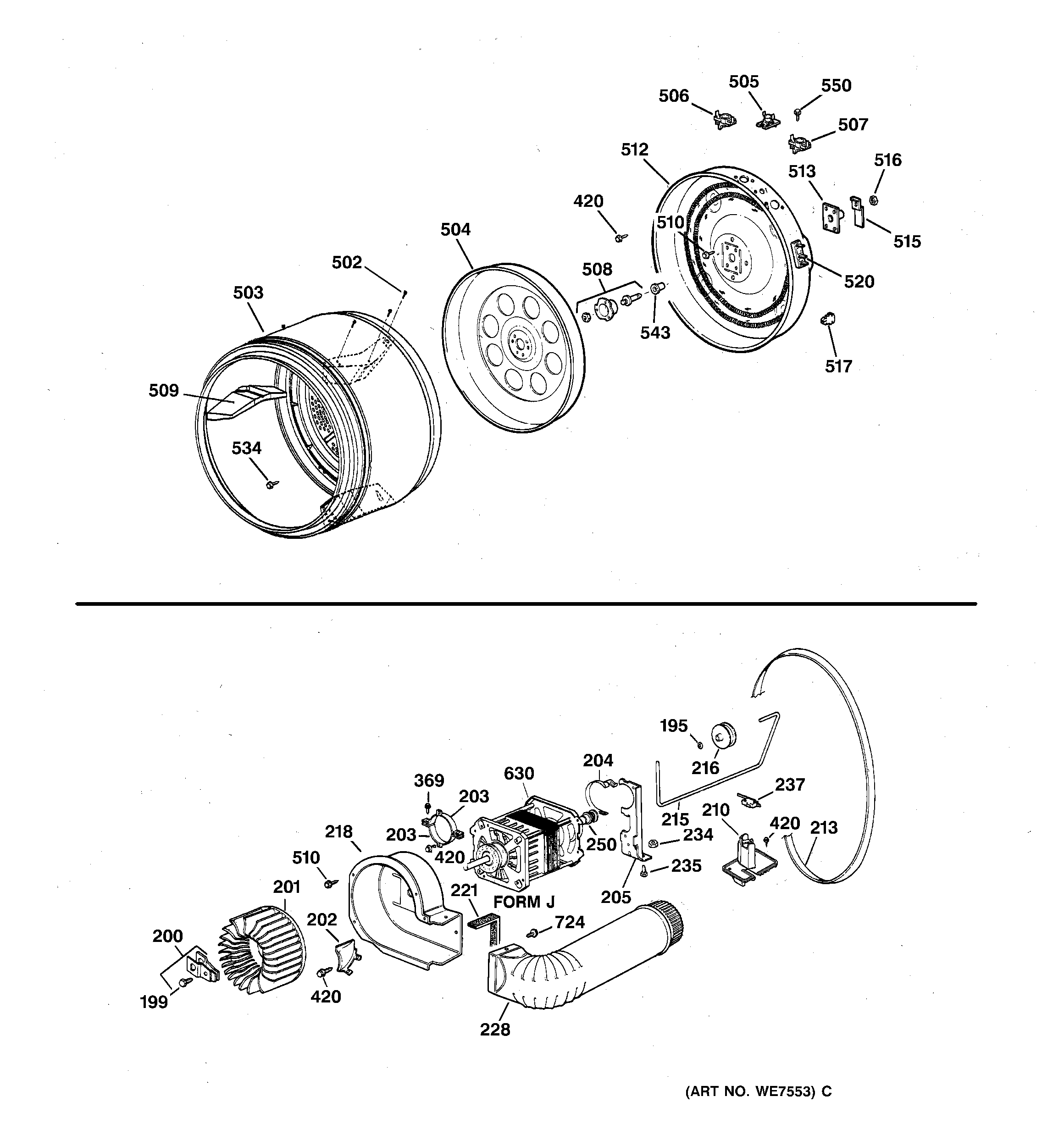 Drum, heater asm., blower & drive assembly