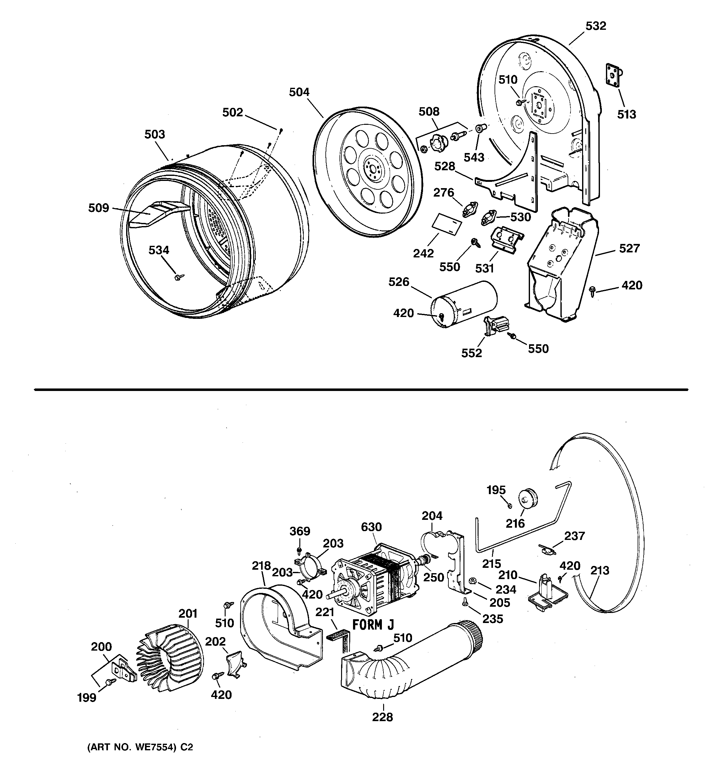 Drum, duct, blower & drive assembly