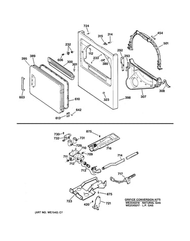 Cabinet front, gas valve & burner asm.