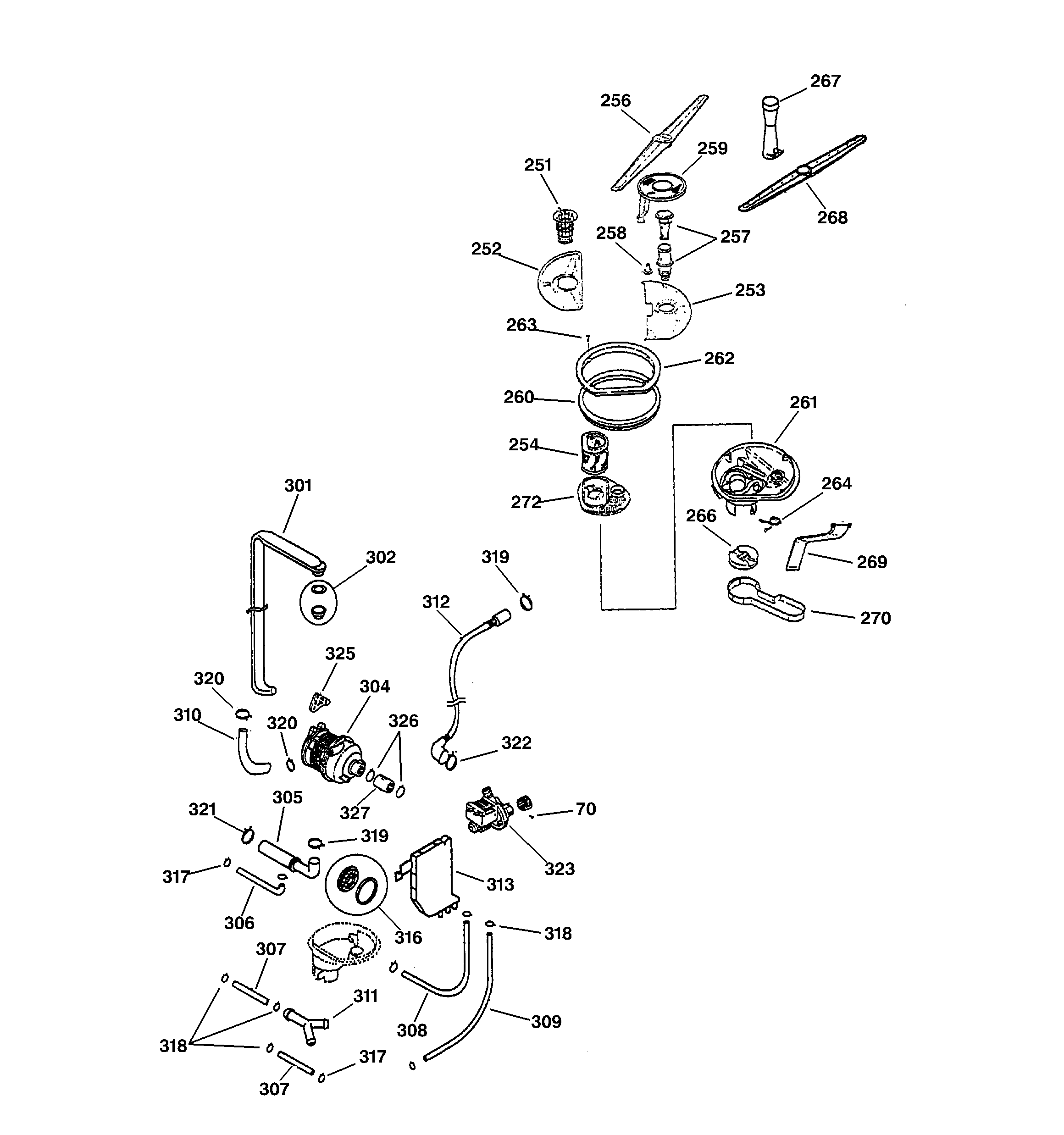 Motor-pump and spray arm assembly