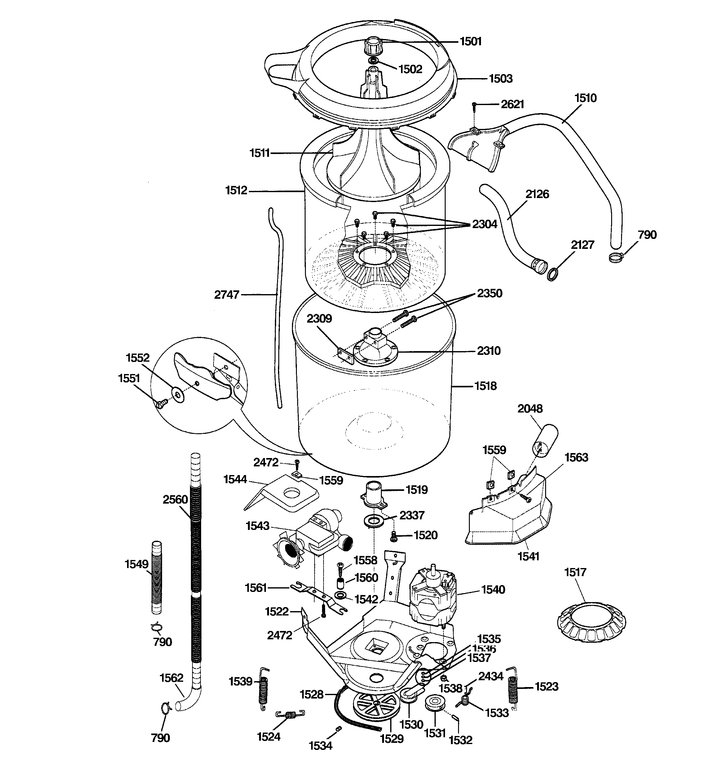 Washer-tubs, hoses & motor