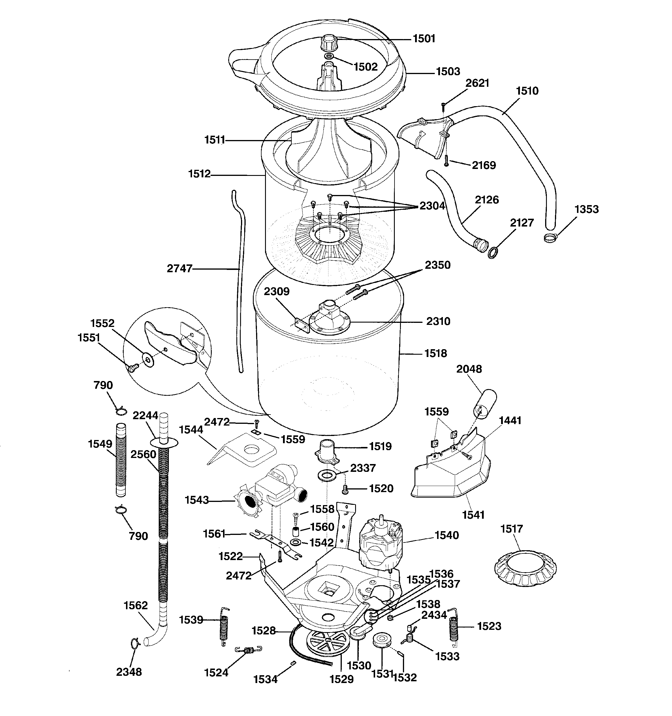Washer-tubs, hoses & motor