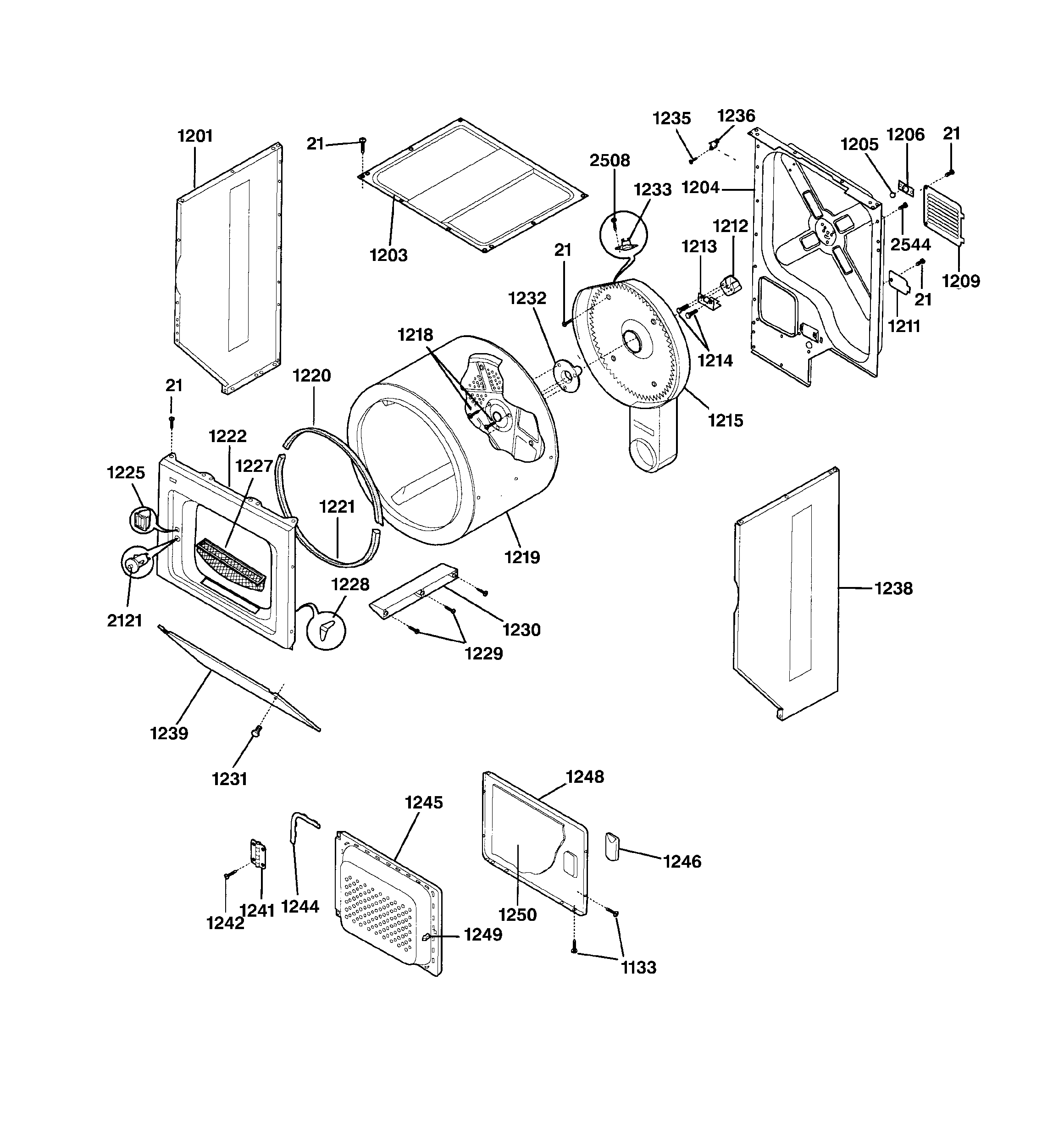 Dryer cabinet, drum & heater