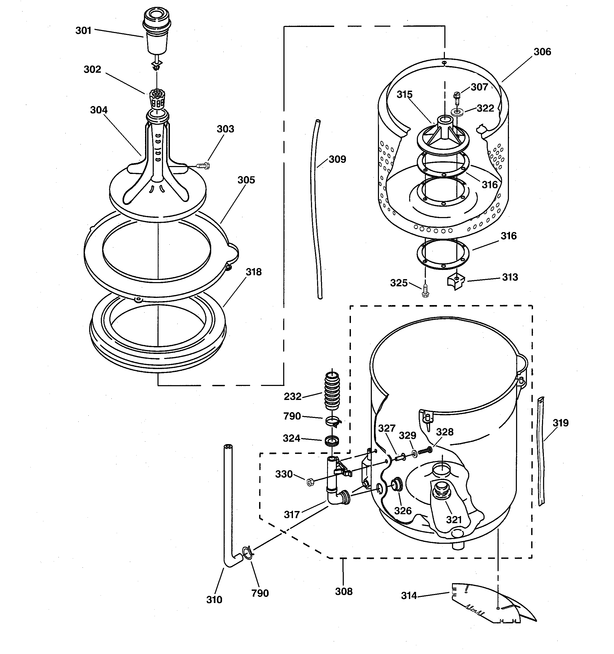 Agitator, basket & tub parts