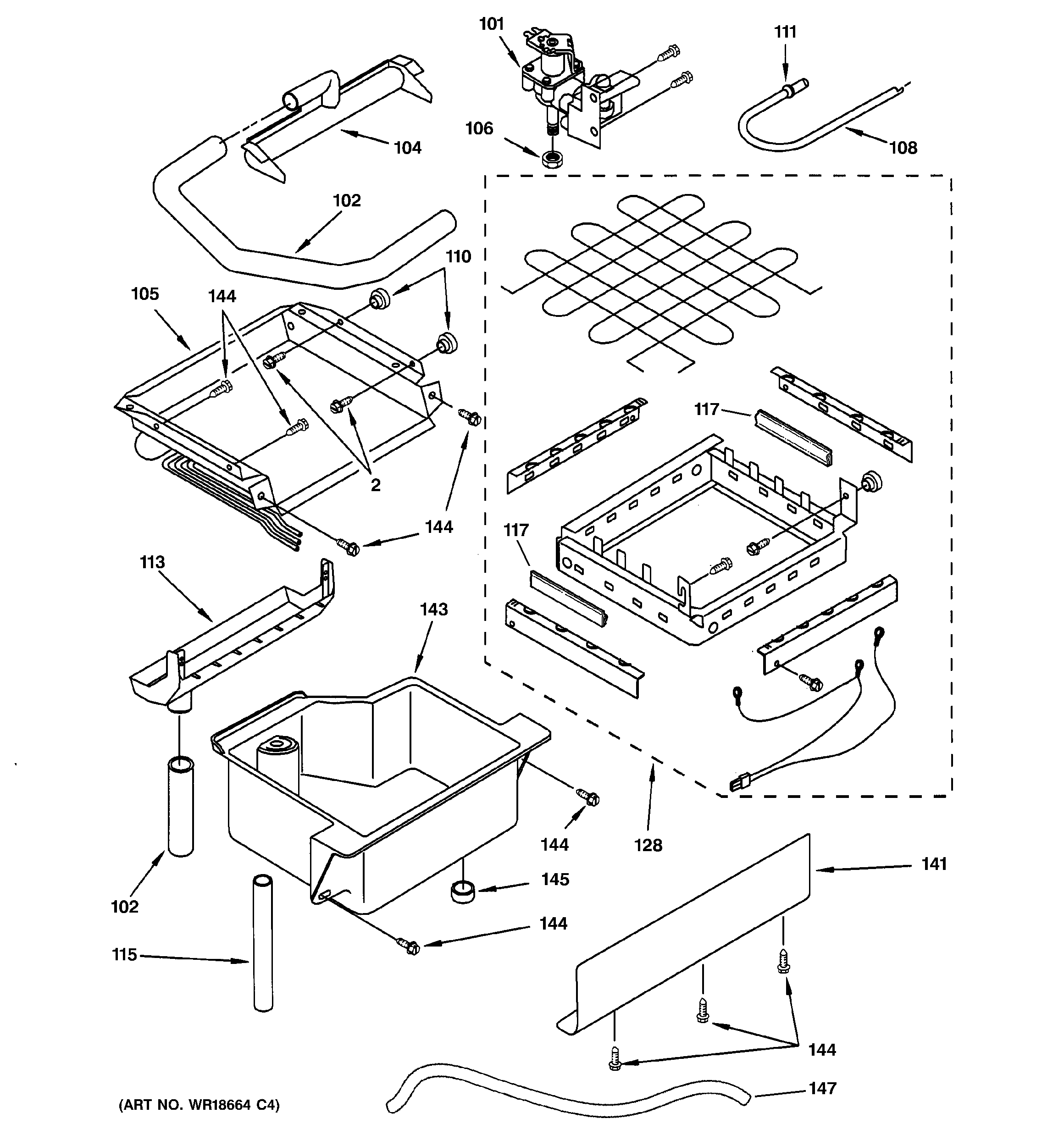Evaporator, ice cutter grid & water