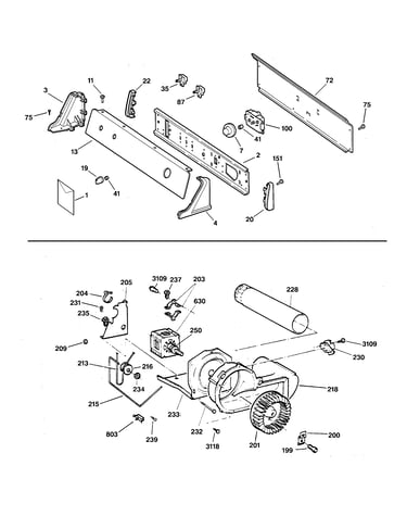Backsplash, blower and drive assemb