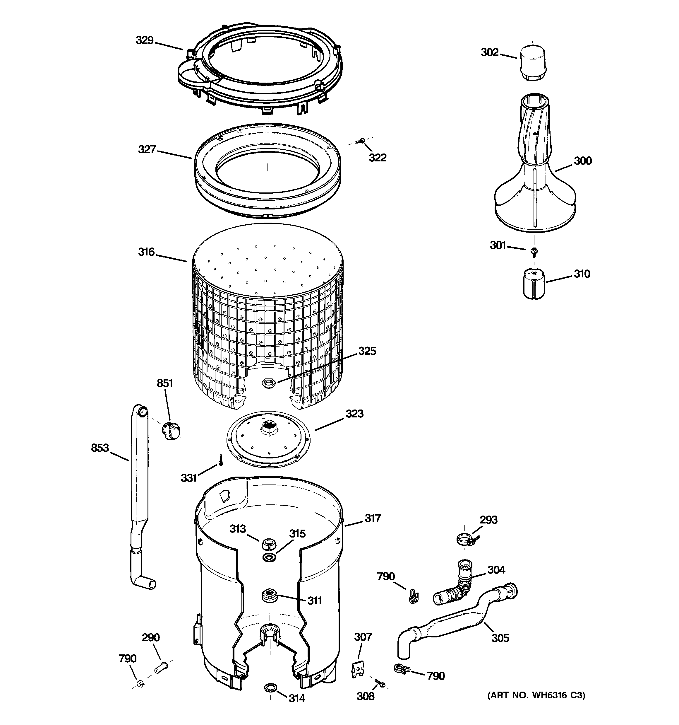 Tub, basket & agitator