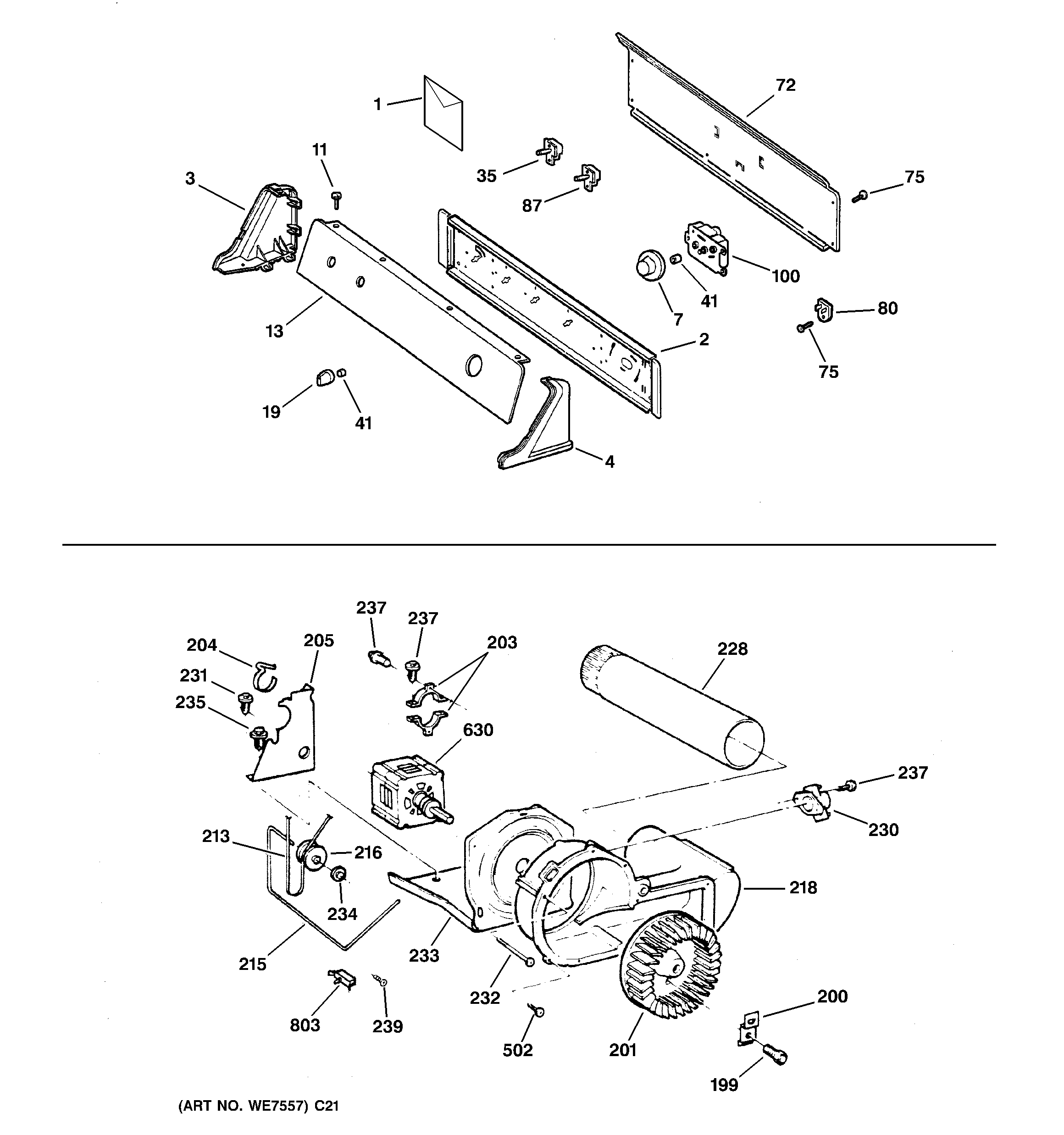 Backsplash, blower & motor assembly