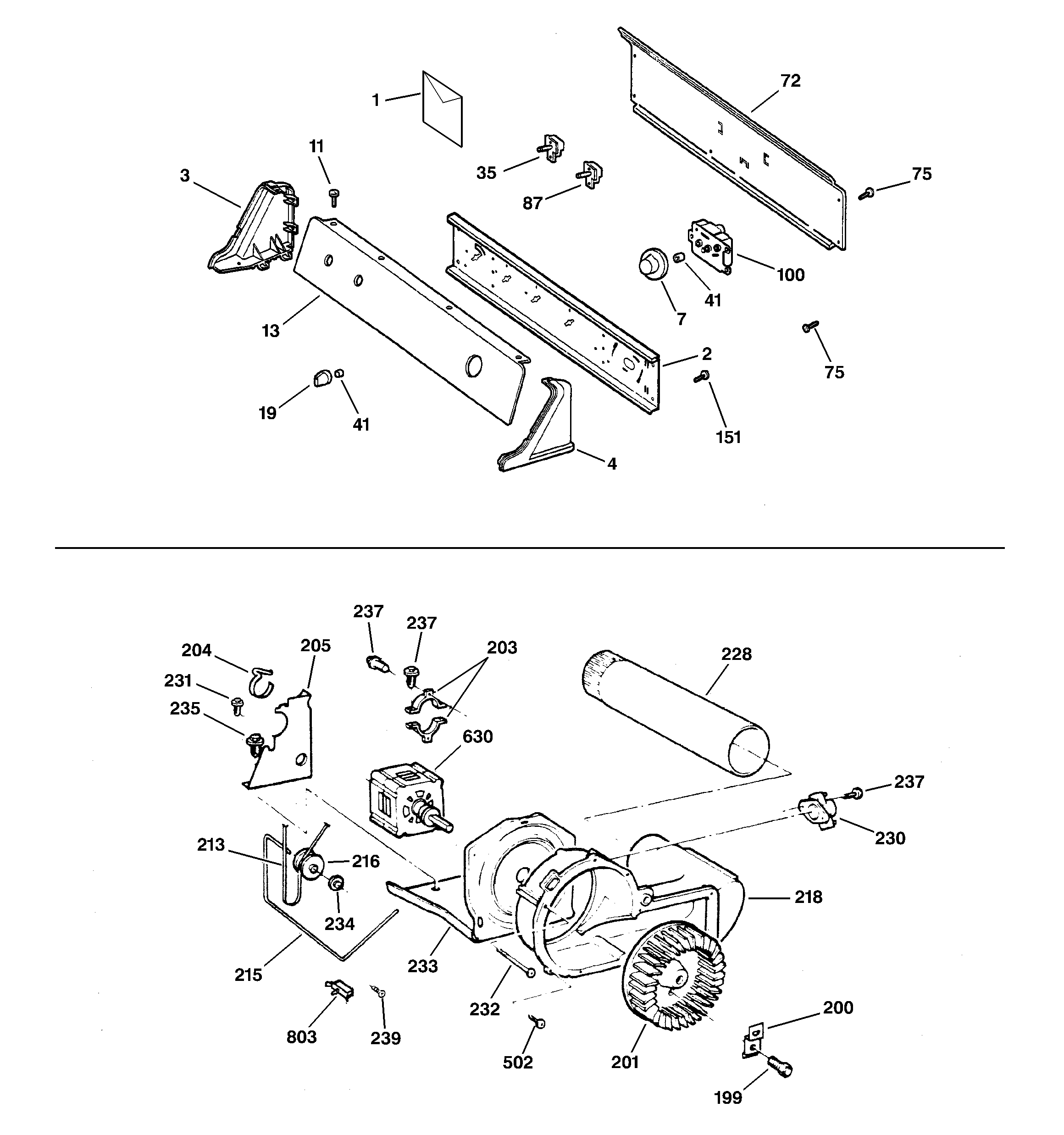 Backsplash, blower & motor assembly