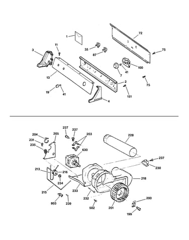 Backsplash, blower & motor assembly