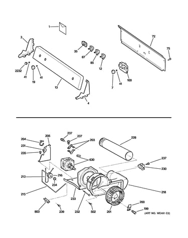 Backsplash, blower & motor assembly