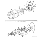 Hotpoint DLB3600SBLAD drum, blower & drive assembly diagram