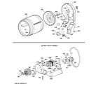 Hotpoint DLL3680SBLAD drum, blower & drive assembly diagram