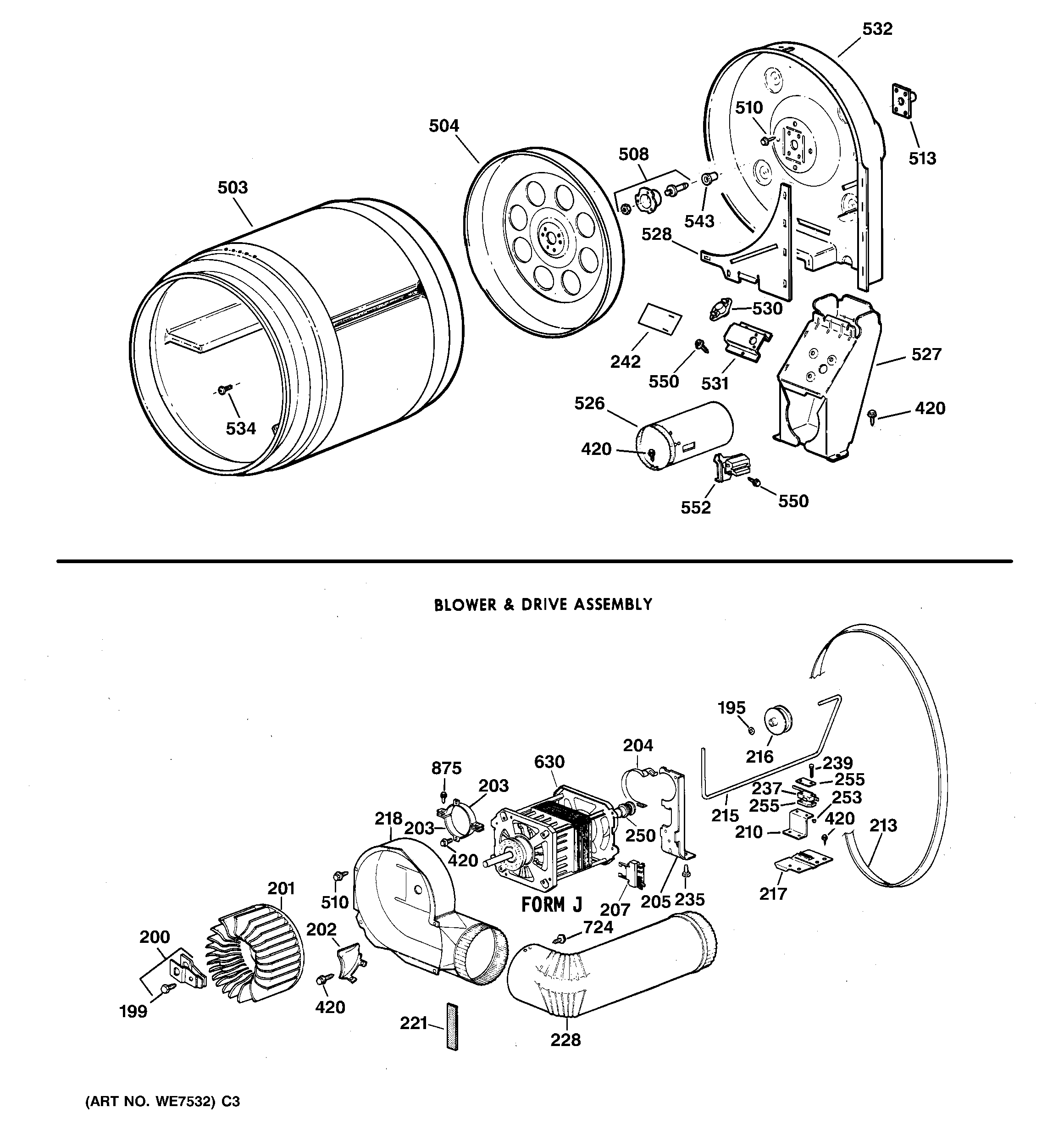 Drum, blower & drive assembly