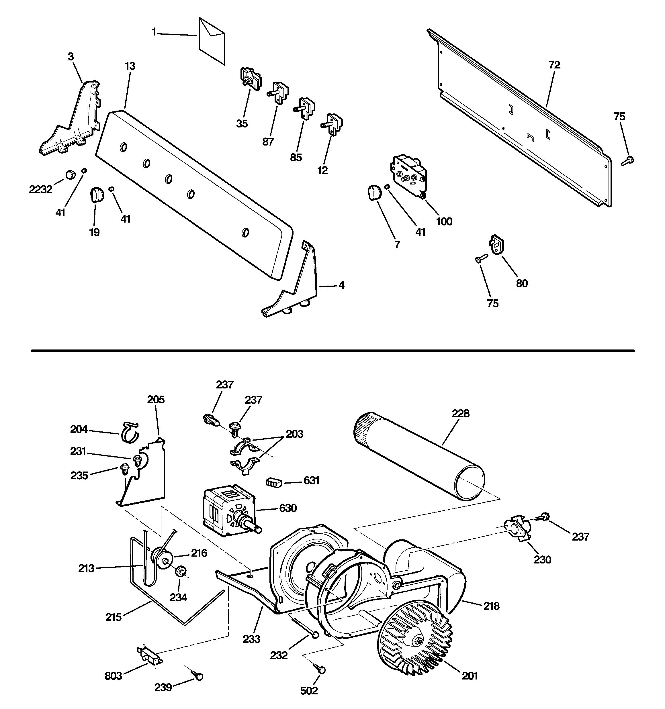 BACKSPLASH, BLOWER & MOTOR