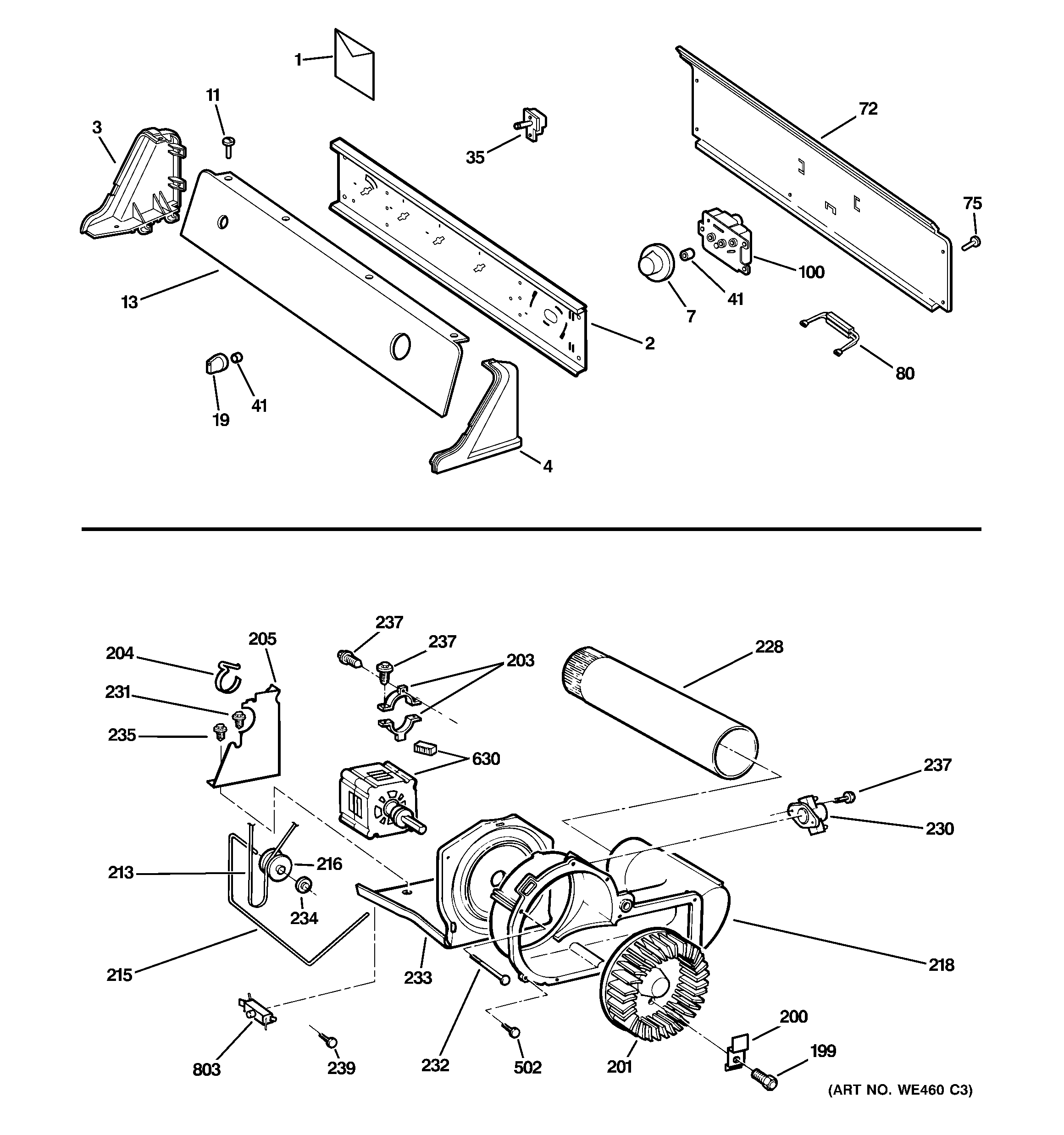 Backsplash, blower & motor assembly