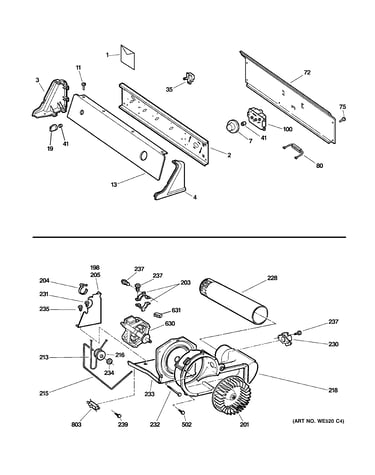 Backsplash, blower & motor assembly