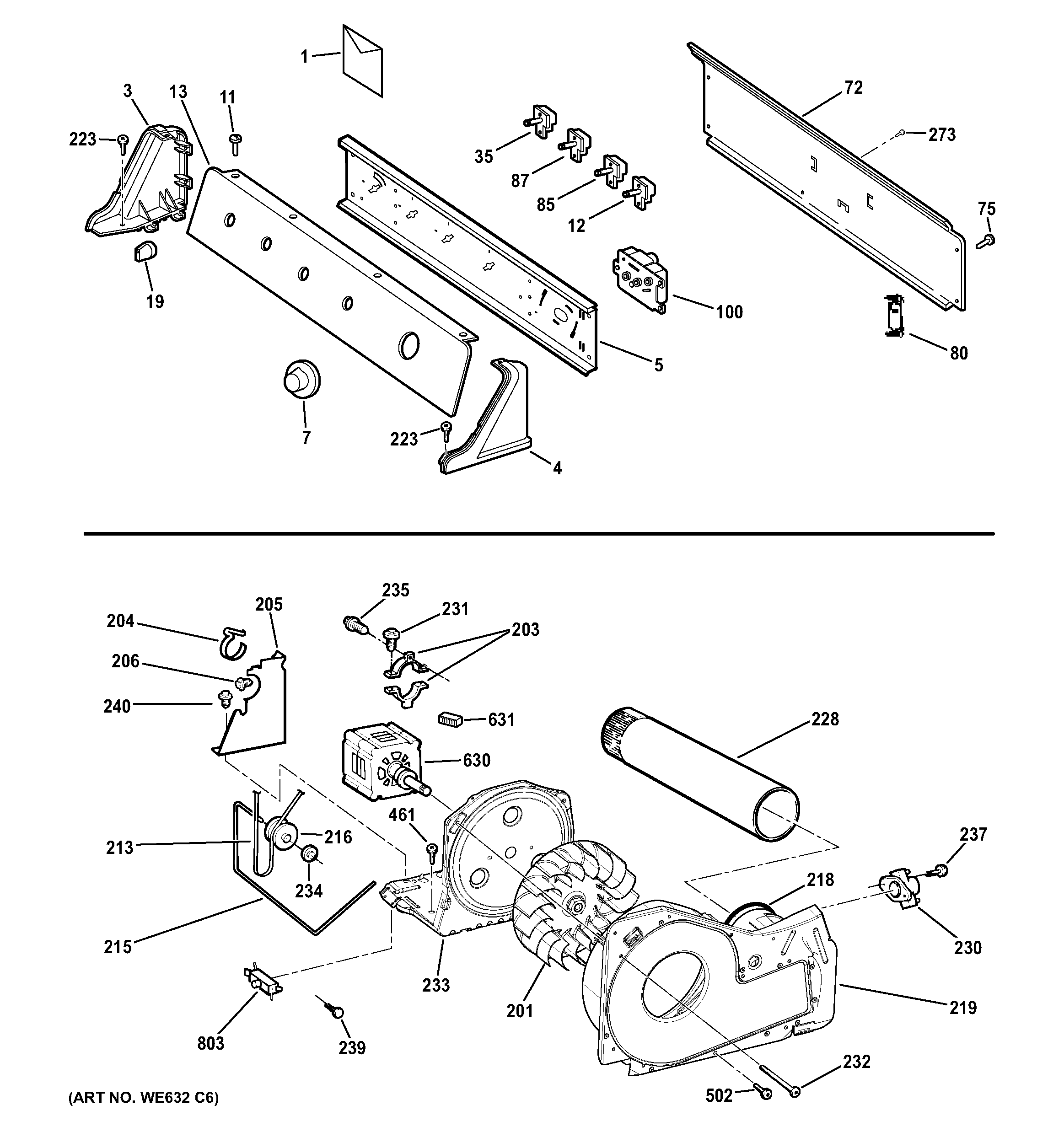 Backsplash, blower & motor assembly