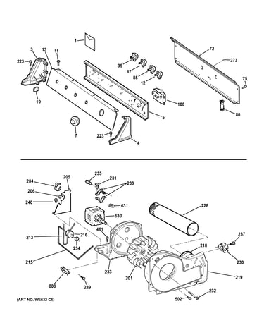 Backsplash, blower & motor assembly