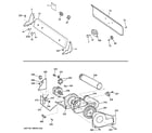 Hotpoint HTDX100EM0WW backsplash, blower & motor assembly diagram