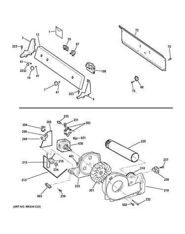 Backsplash, blower & motor assembly