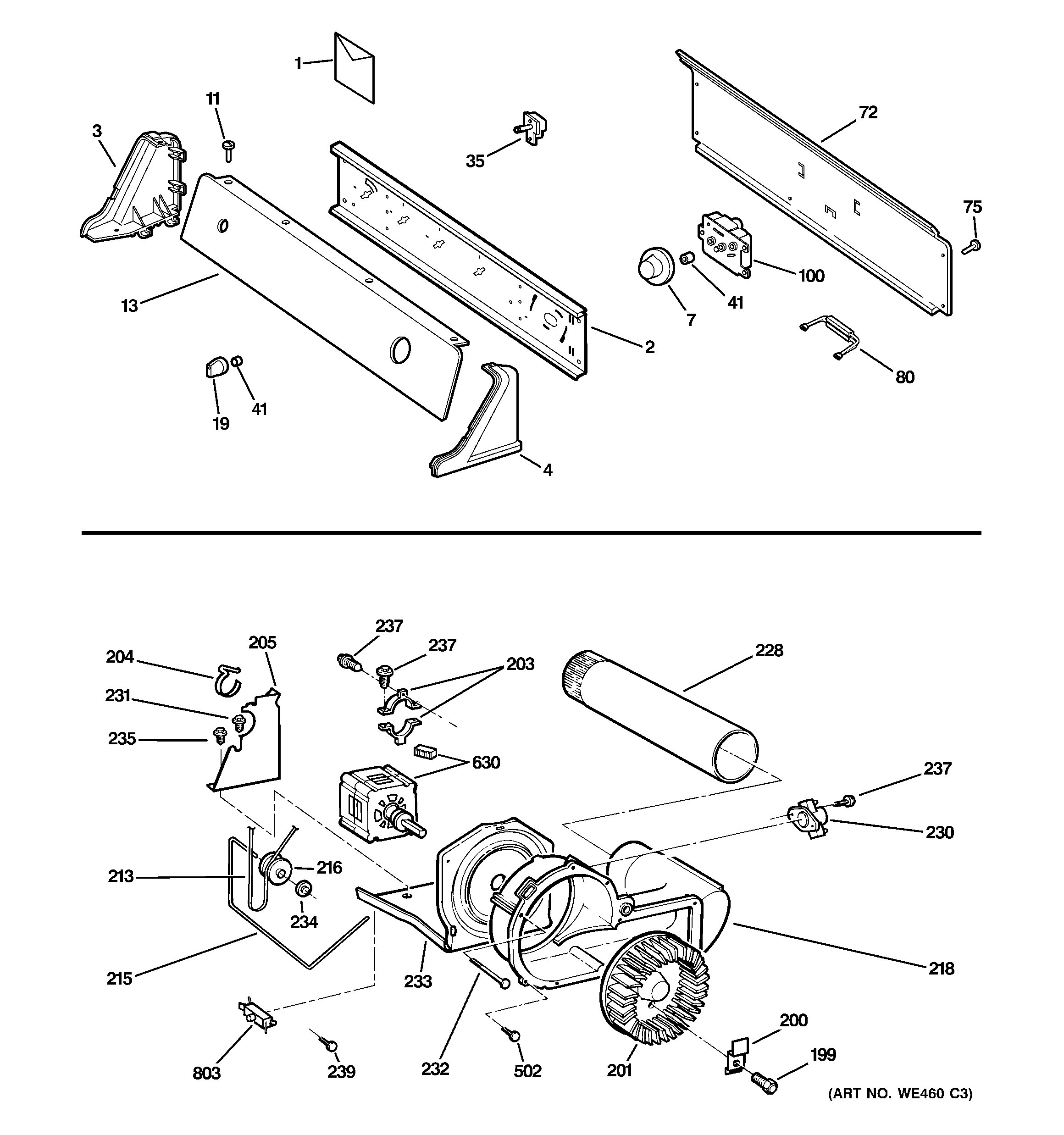 Backsplash, blower & motor assembly