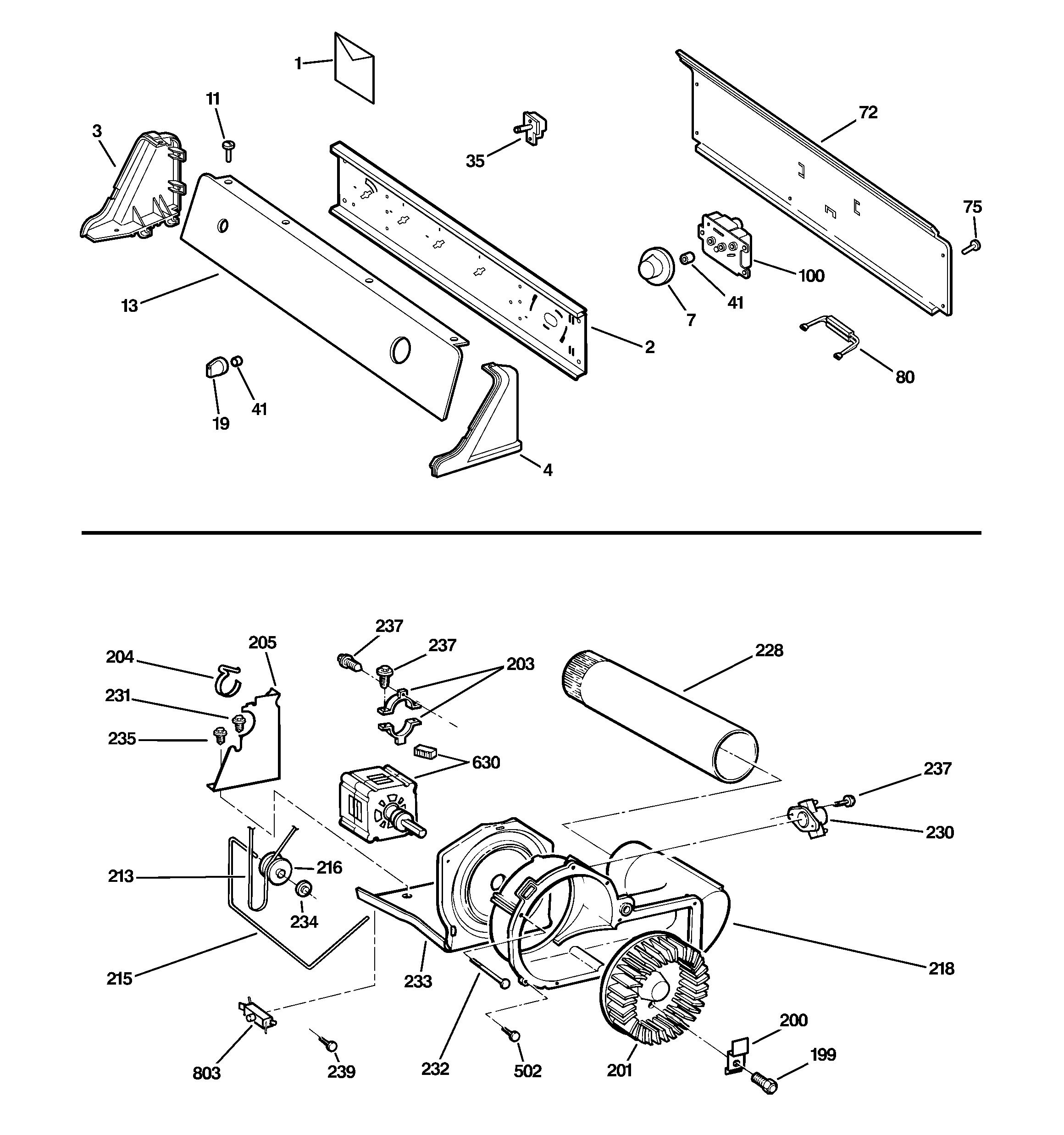 Backsplash, blower & motor assembly