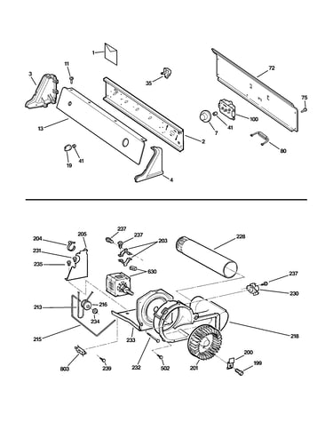 Backsplash, blower & motor assembly