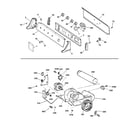 Hotpoint NWSR473EV0AA backsplash, blower & drive assembly diagram
