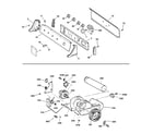 Hotpoint NWSR473GV0AA backsplash, blower & drive assembly diagram
