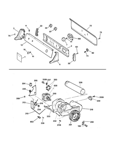 Backsplash, blower & drive assembly