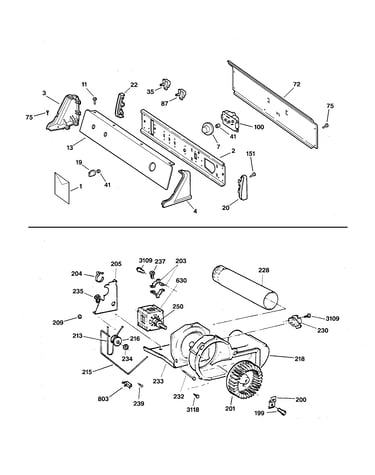 Backsplash, blower & drive assembly