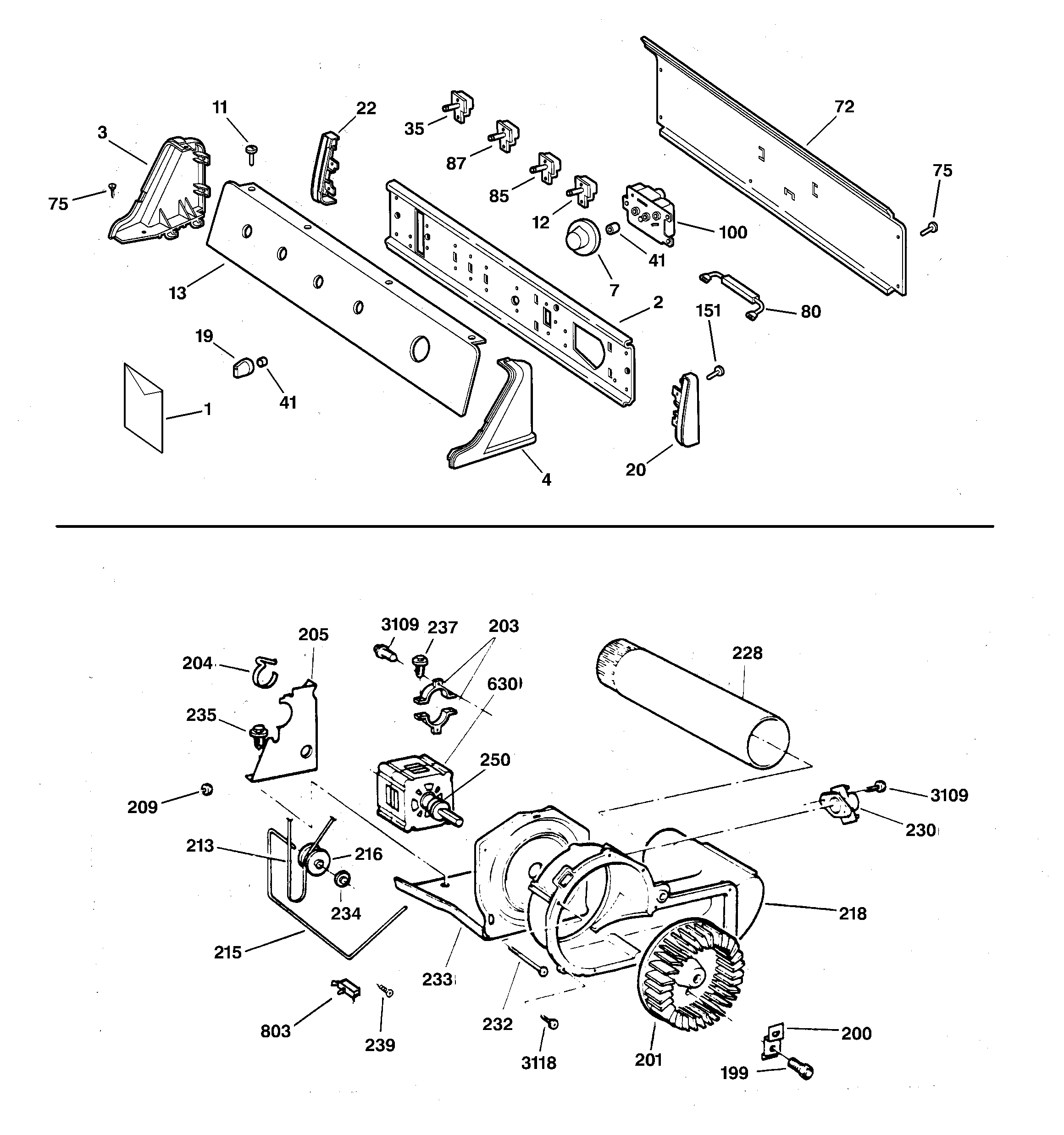 BACKSPLASH, BLOWER & DRIVE ASSEMBLY