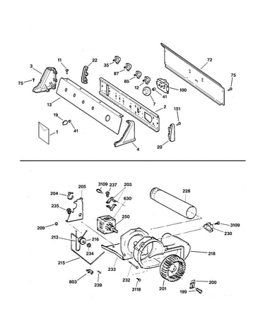 Backsplash, blower & drive assembly