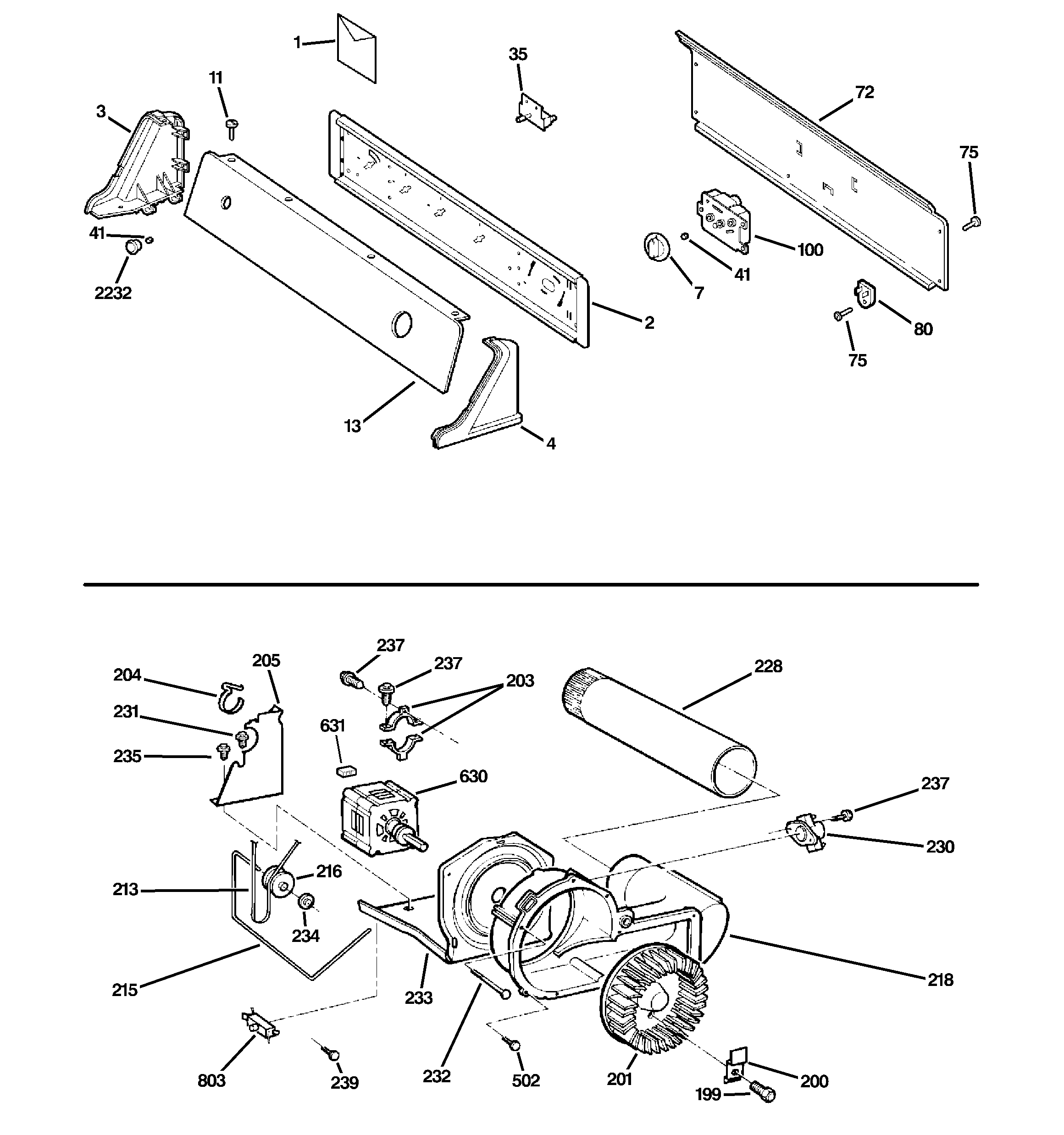 Backsplash, blower & motor assembly