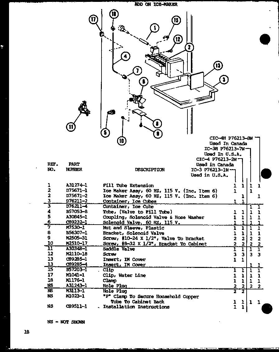 Add on ice-maker (ic-3/p76213-1w) (cic-4/p76213-2w) (ic-3h/p76213-7w) (cic-4h/p76213-8w)