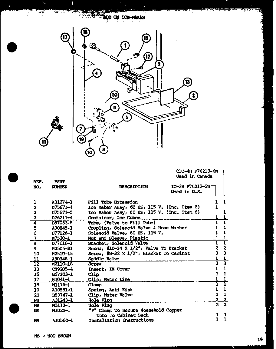 Add on ice-maker (ic-3h/p76213-5w) (cic-4h/p76213-6w)