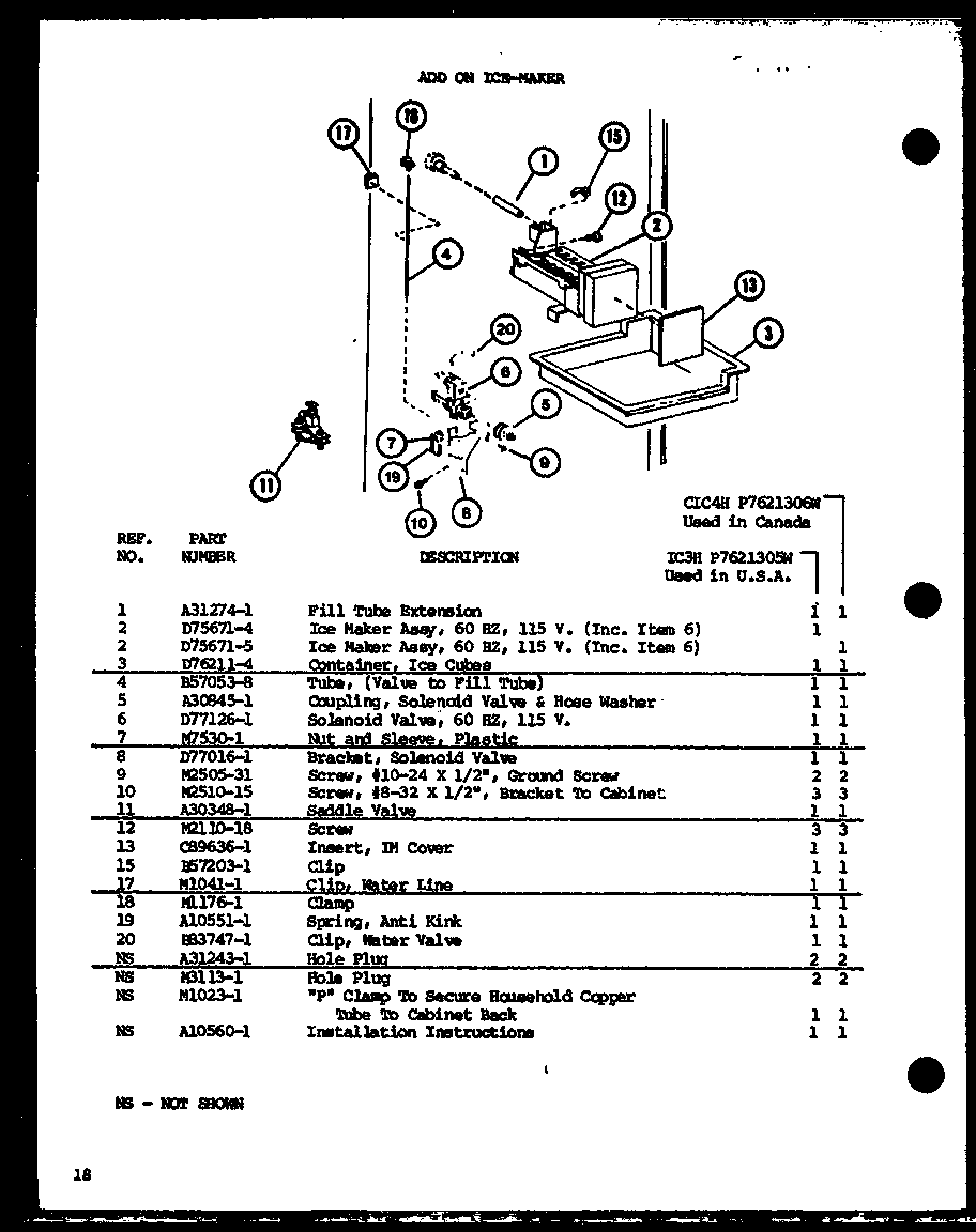 Add on ice-maker (ic3h/p7621305w) (cic4h/p7621306w)