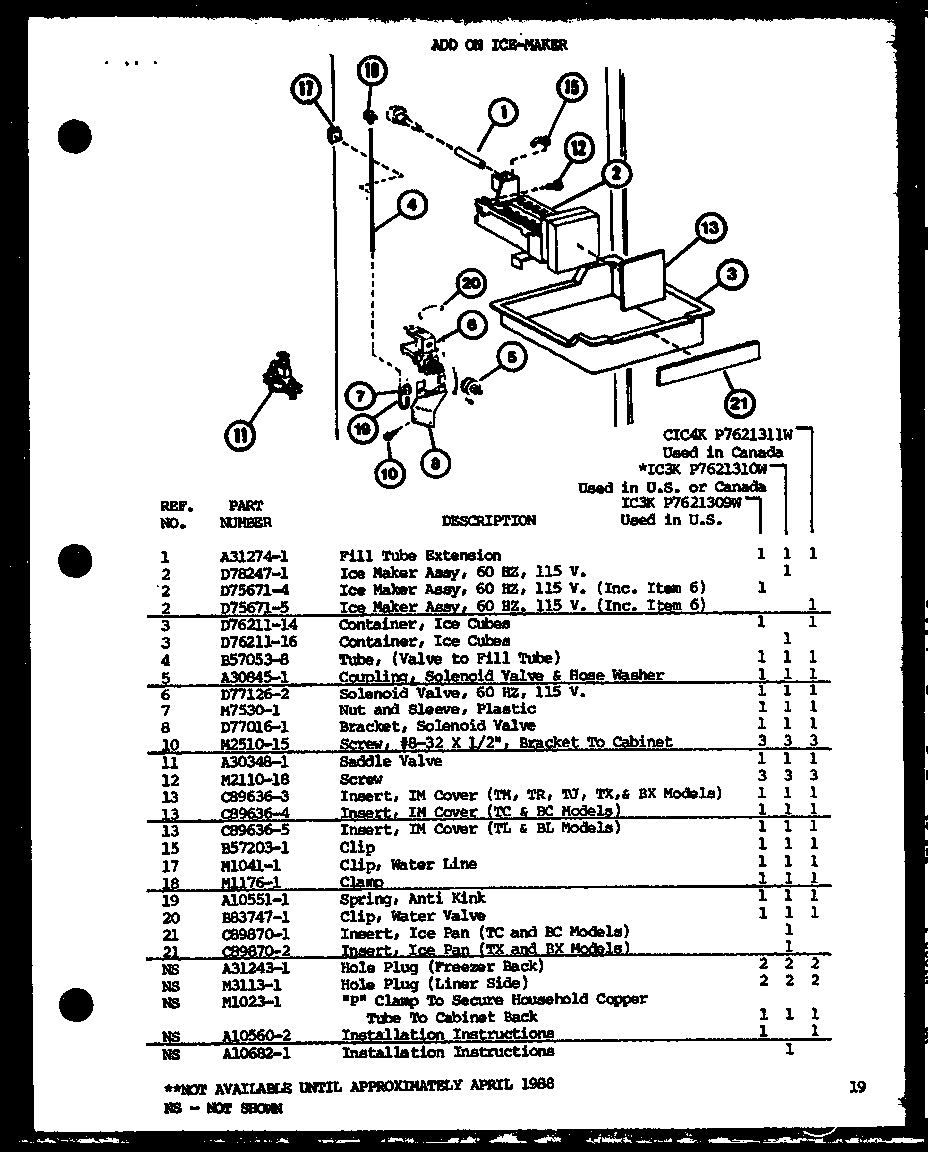 Add on ice-maker (ic3k/p7621309w) (ic3k/p7621310w) (cic4k/p7621311w)