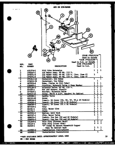 Add on ice-maker (ic3k/p7621309w) (ic3k/p7621310w) (cic4k/p7621311w)