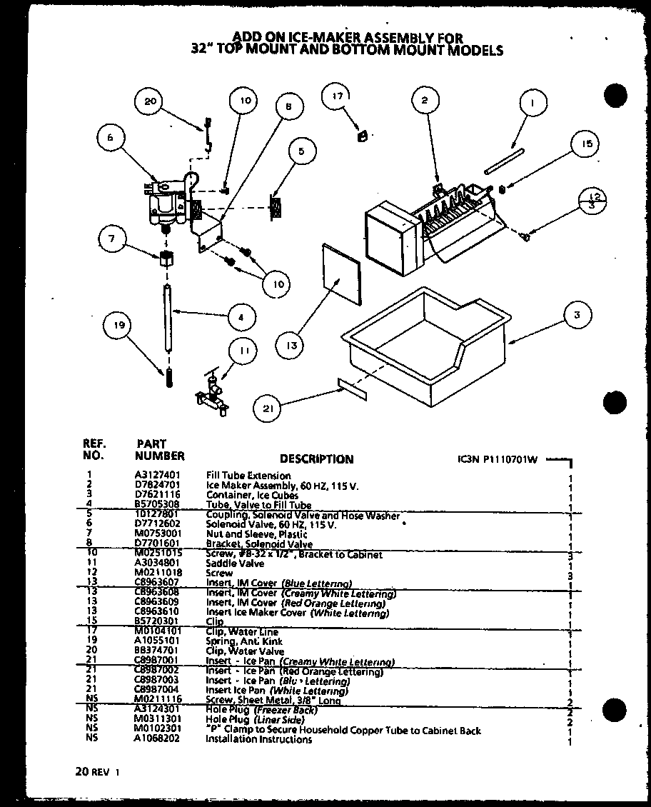 Add-on ice maker assembly (ic3n/p1110701w)