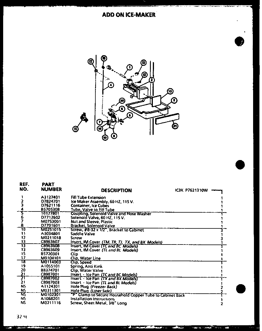 Add on ice-maker (ic3k/p7621310w)