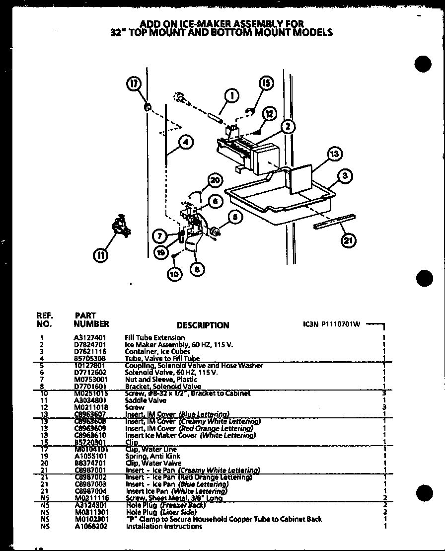 Add on ice-maker assembly (ic3n/p1110701w)
