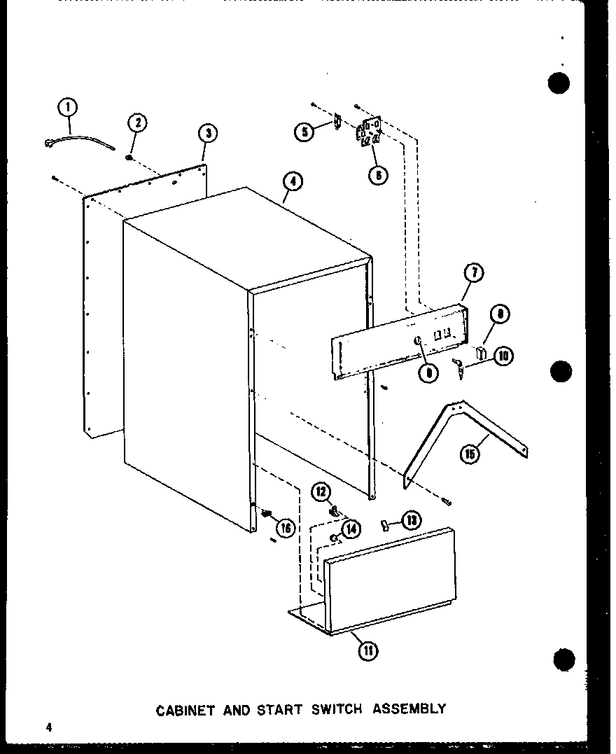 Cabinet and start switch assembly
