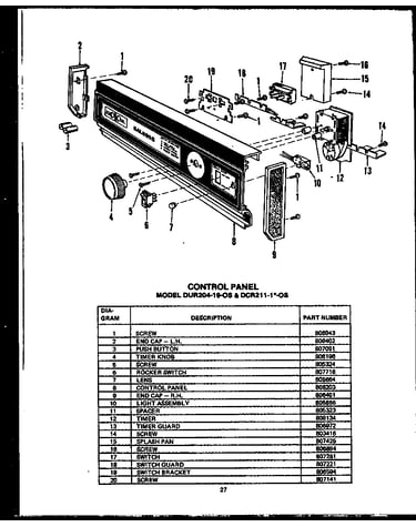 Control panel (dur204-19-os) (dcr211-1d-os) (dcr211-1f-os) (dcr211-1n-os) (dcr211-1c-os) (dcr211-1v-os)