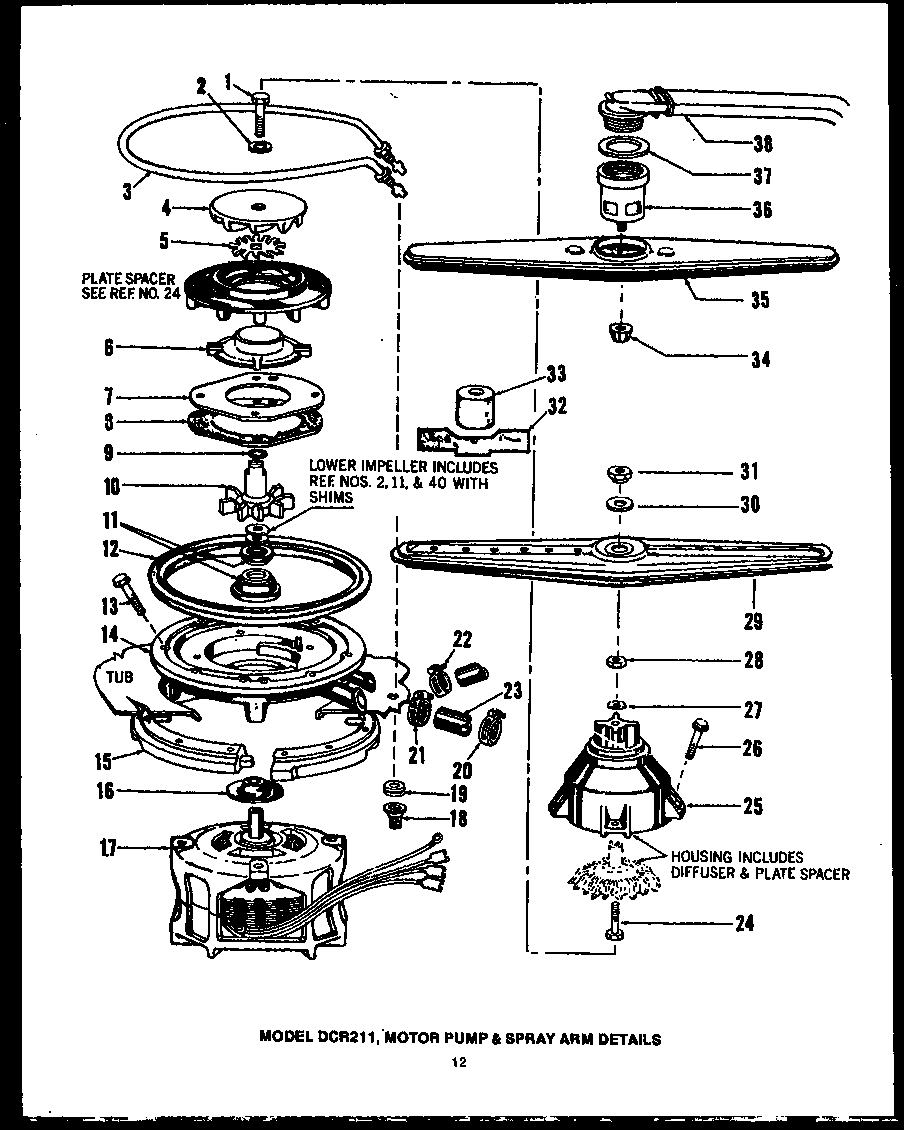 MOTOR PUMP & SPRAY ARM DETAILS