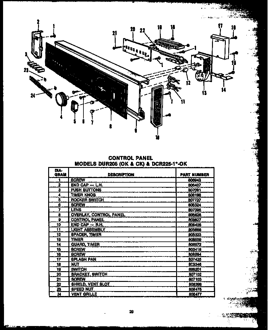 CONTROL PANEL (DUR-205-19-OK) (DUR-205-19-CK) (DCR-225-1D-OK) (DCR-225-1V-OK) (DCR-225-1F-OK) (DCR-225-1N-OK) (DCR-225-1C-OK)