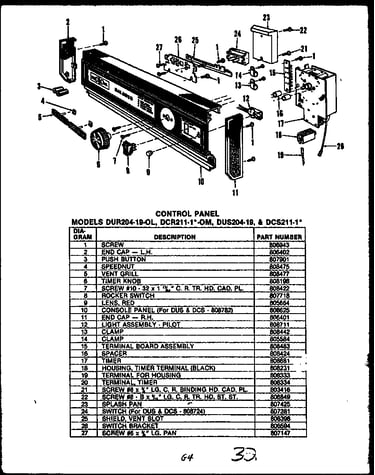 Control panel (dus204-19) (dur204-19-ol) (dcs211-1c) (dcs211-1a) (dcs211-1h) (dcs211-1w) (dcs211-1l) (dcr211-1a-om) (dcr211-1w-om) (dcr211-1l-om) (dcr211-1c-om) (dcr211-1h-om)