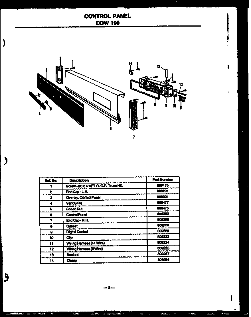 CONTROL PANEL (DDW190/MN02) (DDW190/MN03) (DDW190/MN04)