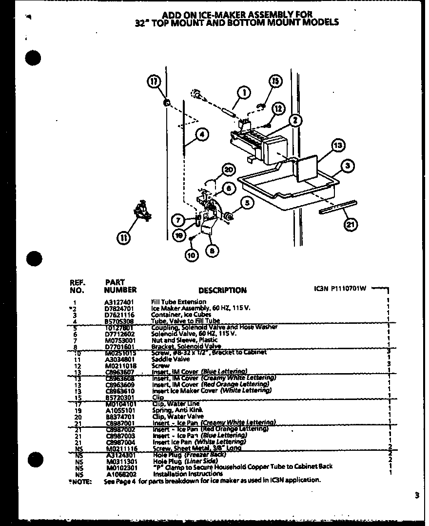 32" TOP MOUNT AND BOTTOM MOUNT MODELS (IC3N/P1110701W)